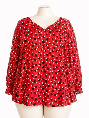 The Limited Red Black White Polka Dot V-Neck Tunic Top Plus Size Career Blouse